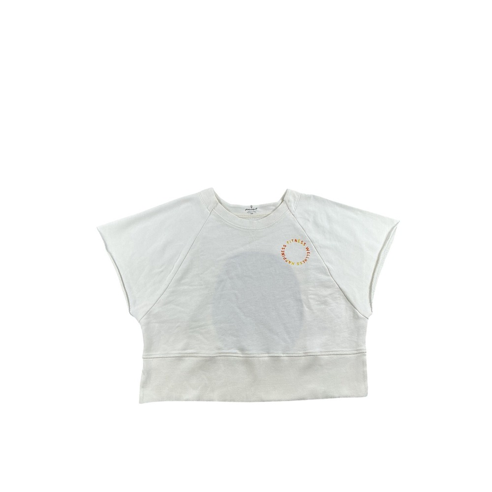 Free People Movement Short Sleeve Open Back Sweatshirt White Happiness Fitness M